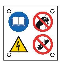 Cartello All. 60x60 mm MULTISIMBOLO OBBLIGO LEGGERE ISTRUZIONI DIVIETO NON USARE ACQUA