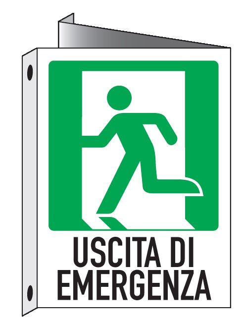 Cartello bifacciale in All. 110x140 mm USCITA DI EMERGENZA A SX