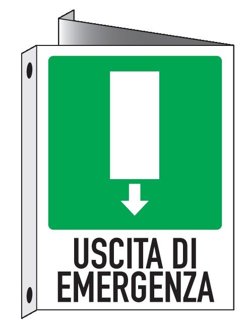Cartello bifacciale in All. 245x325 mm USCITA DI EMERGENZA VERSO IL BASSO