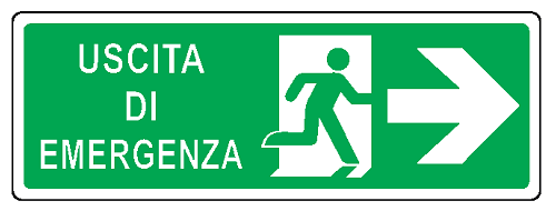 Cartello bifacciale in All. 350x125 mm USCITA DI EMERGENZA A DX CON FRECCIA