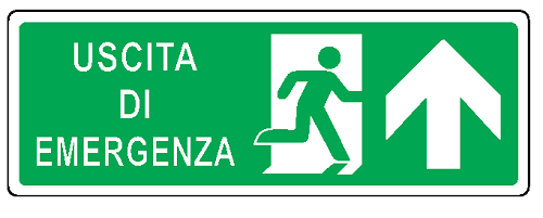 Cartello bifacciale in All. 350x125 mm USCITA DI EMERGENZA CON FRECCIA VERSO L'ALTO