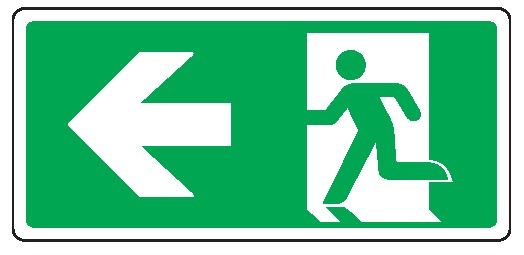 Cartello bifacciale in All. 375x175 mm USCITA DI EMERGENZA A SX CON FRECCIA