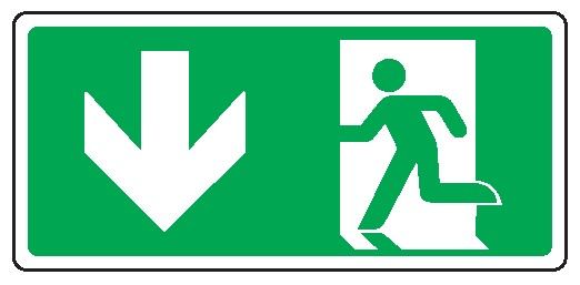 Cartello bifacciale in All. 375x175 mm USCITA DI EMERGENZA CON FRECCIA VERSO IL BASSO