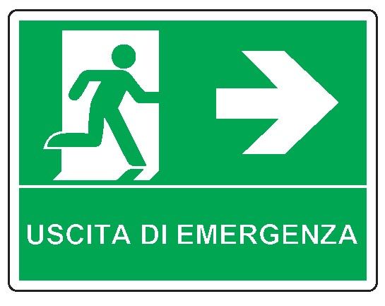 Cartello bifacciale sospeso in All. 210x160 mm USCITA DI EMERGENZA A DX CON FRECCIA