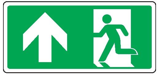 Cartello bifacciale sospeso in All. 220x125 mm USCITA DI EMERGENZA CON FRECCIA VERSO L'ALTO