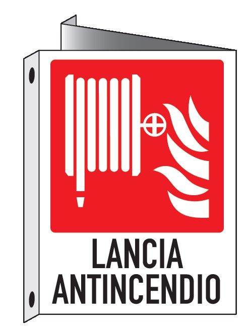 Cartello bifacciale Triangolato in All. 245x325 mm LANCIA ANTINCENDIO
