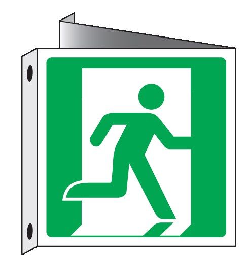 Cartello bifacciale Triangolato in All. 400x400 mm USCITA DI EMERGENZA A DX