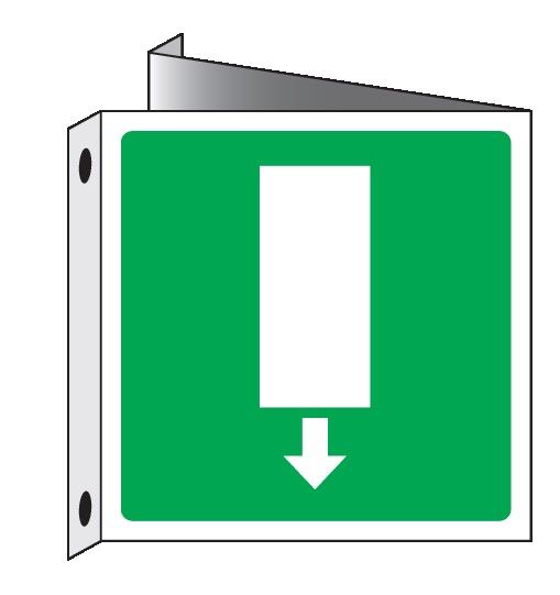 Cartello bifacciale Triangolato in All. 400x400 mm USCITA DI EMERGENZA VERSO IL BASSO