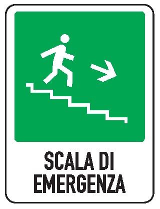 Cartello in All. 110x140 mm SCALA DI EMERGENZA IN BASSO A DX