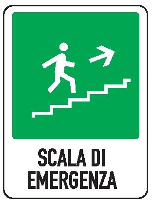 Cartello in All. 155x205 mm SCALA DI EMERGENZA IN ALTO A DX