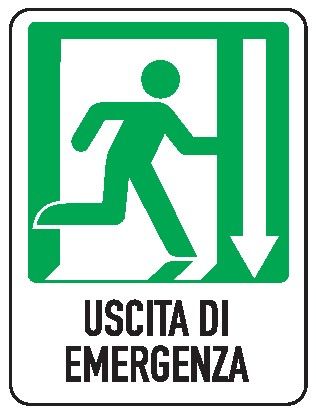 Cartello in All. 155x205 mm USCITA DI EMERGENZA A DX CON FRECCIA VERSO IL BASSO