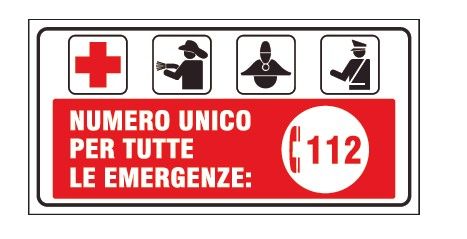 Cartello in All. 250x120 mm NUMERO UNICO PER TUTTE LE EMERGENZE: 112
