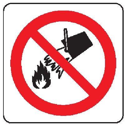 Cartello in All. 270x270 mm VIETATO USARE ACQUA PER SPEGNERE INCENDI