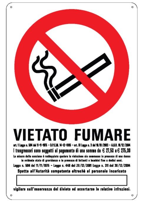 Cartello in All. 270x420 mm VIETATO FUMARE CON LEGGE