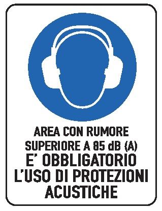 Cartello in All. 300x200 mm AREA CON RUMORE SUPERIORE A 85db (A) È OBBLIGATORIO L'USO DI PROTEZIONI ACUSTICHE