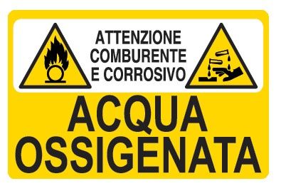 Cartello in All. 300x200 mm ATTENZIONE COMBURENTE E CORROSIVO ACQUA OSSIGENATA