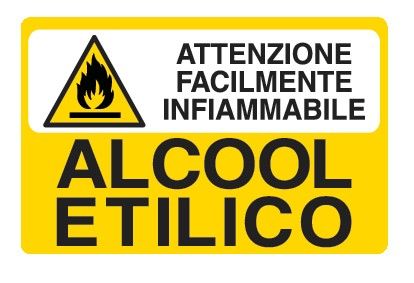 Cartello in All. 300x200 mm ATTENZIONE FACILMENTE INFIAMMBILE ALCOOL ETILICO