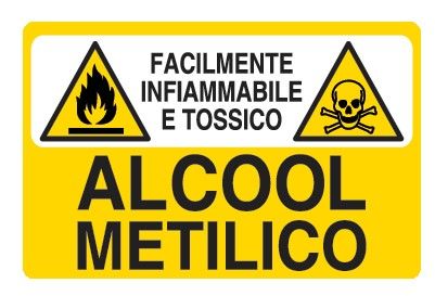 Cartello in All. 300x200 mm ATTENZIONE FACILMENTE INFIAMMBILE ALCOOL METILICO