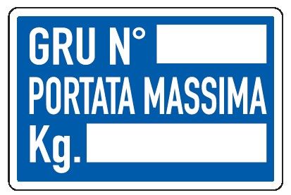 Cartello in All. 300x200 mm GRU N° PORTATA MASSIMA KG.