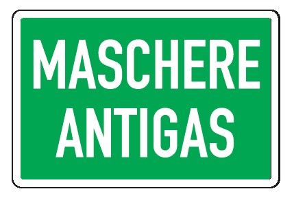 Cartello in All. 300x200 mm MASCHERE ANTIGAS (FONDO VERDE)