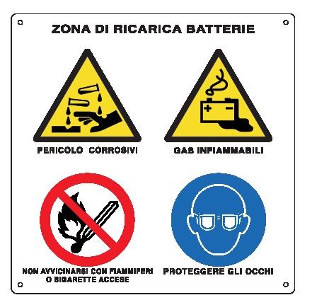 Cartello in All. 330x330 mm ZONA DI RICARICA BATTERIE