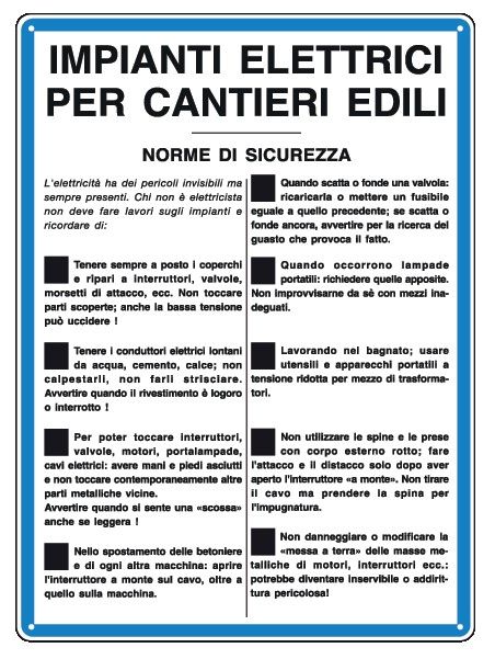 Cartello in All. 330x470 mm IMPIANTI ELETTRICI PER CANTIERI EDILI