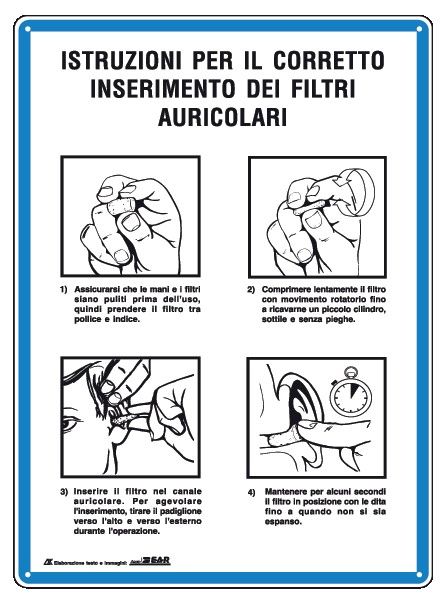 Cartello in All. 330x470 mm ISTRUZIONI PER IL CORRETTO INSERIMENTO DEI FILTRI AURICOLARI