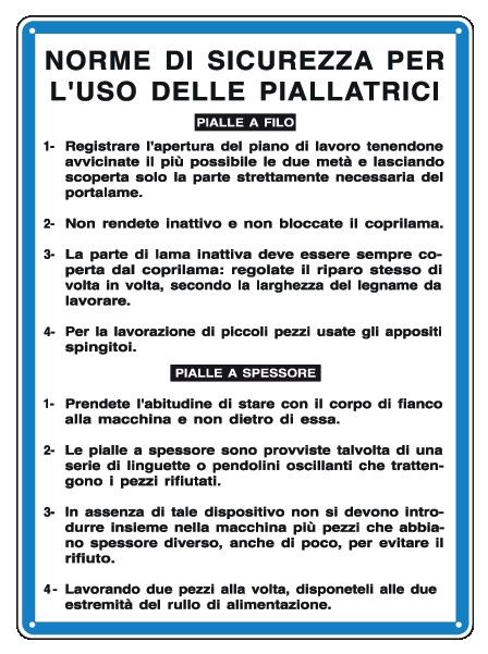Cartello in All. 330x470 mm NORME DI SICUREZZA PER L'USO DELLE PIALLATRICI