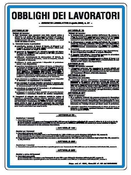Cartello in All. 330x470 mm OBBLIGHI DEI LAVORATORI