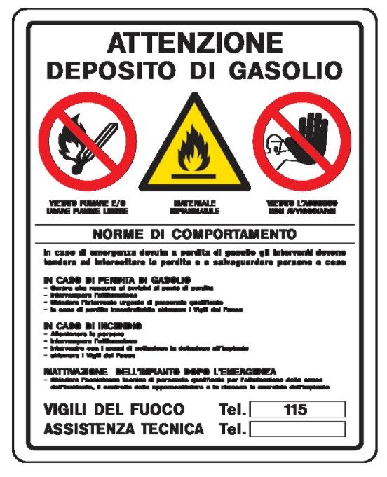 Cartello in All. 330x500 mm ATTENZIONE DEPOSITO DI GASOLIO