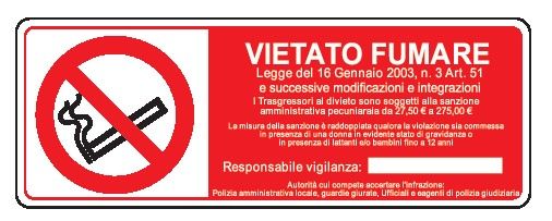 Cartello in All. 330x500 mm VIETATO FUMARE CON LEGGE