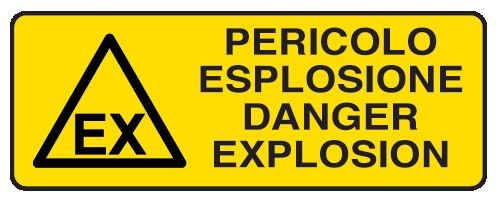 Cartello in All. 350x125 mm PERICOLO ESPLOSIONE DANGER EXPLOSION