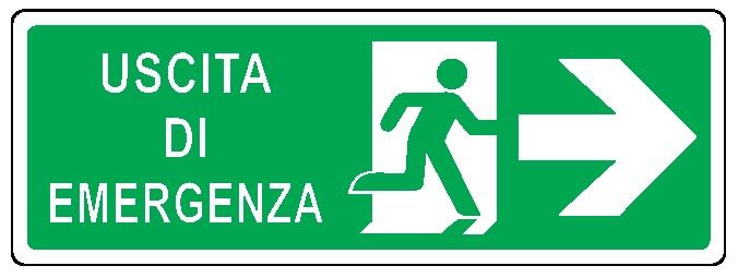 Cartello in All. 350x125 mm USCITA DI EMERGENZA A DX CON FRECCIA