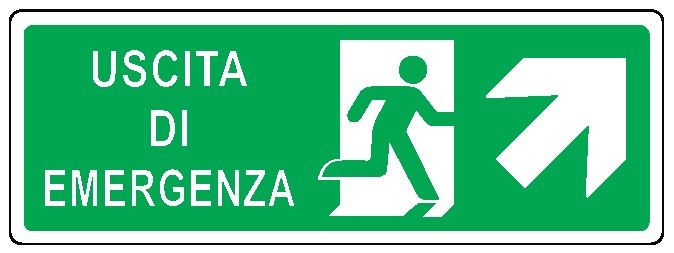 Cartello in All. 350x125 mm USCITA DI EMERGENZA CON FRECCIA IN ALTO A DX