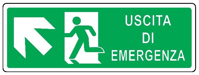 Cartello in All. 350x125 mm USCITA DI EMERGENZA CON FRECCIA IN ALTO A SX