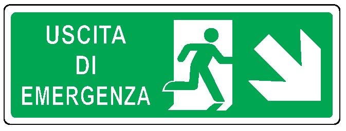 Cartello in All. 350x125 mm USCITA DI EMERGENZA CON FRECCIA IN BASSO A DX