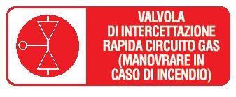 Cartello in All. 350x125 mm VALVOLA DI INTERCETTAZIONE RAPIDA CIRCUITO GAS (MANOVRARE IN CASO DI INCENDIO) (FONDO ROSSO)