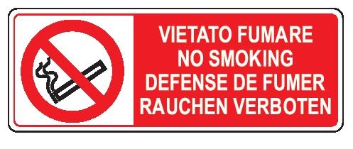 Cartello in All. 350x125 mm VIETATO FUMARE NO SMOKING DEFENSE DE FUMER RAUCHEN VERBOTEN
