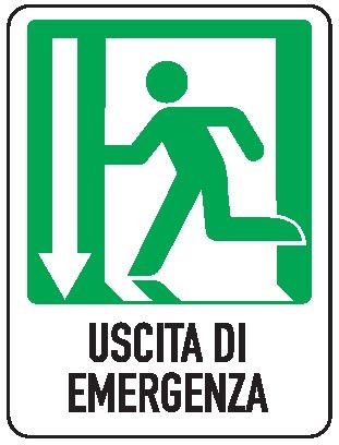 Cartello in All. 400x500 mm USCITA DI EMERGENZA A SX CON FRECCIA VERSO IL BASSO