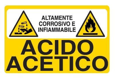 Cartello in All. 500x330 mm ALTAMENTE CORROSIVO E INFIAMMBILE ACIDO ACETICO