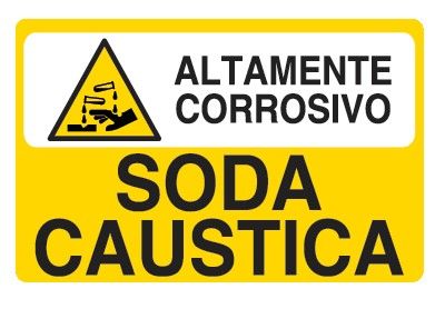 Cartello in All. 500x330 mm ALTAMENTE CORROSIVO SODA CAUSTICA