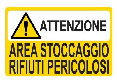 Cartello in All. 500x330 mm ATTENZIONE AREA STOCCAGGIO RIFIUTI PERICOLOSI