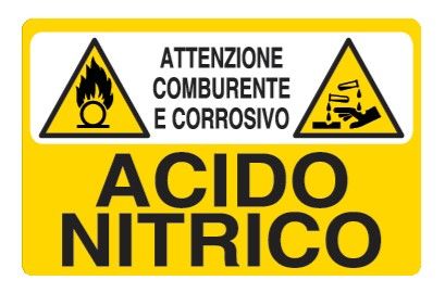 Cartello in All. 500x330 mm ATTENZIONE COMBURENTE E CORROSIVO ACIDO NITRICO