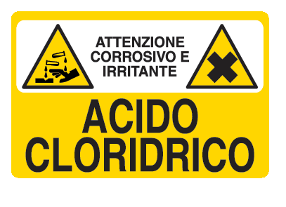 Cartello in All. 500x330 mm ATTENZIONE CORROSIVO E IRRITANTE ACIDO CLORIDRICO