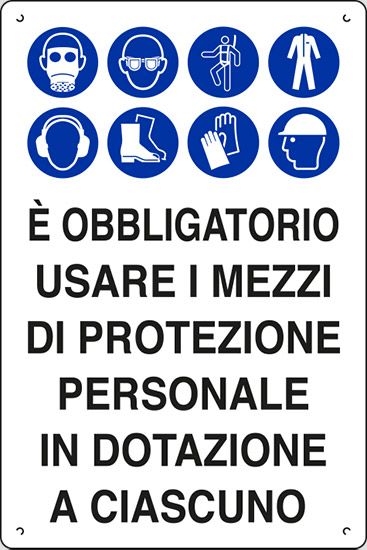 Cartello in polionda cm 60x40 È OBBLIGATORIO USARE I MEZZI DI PROTEZIONE PERSONALE IN DOTAZIONE A CIASCUNO