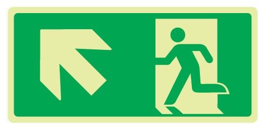 Cartello Luminescente bifacciale in All. 220x125 mm USCITA DI EMERGENZA CON FRECCIA IN ALTO A SX