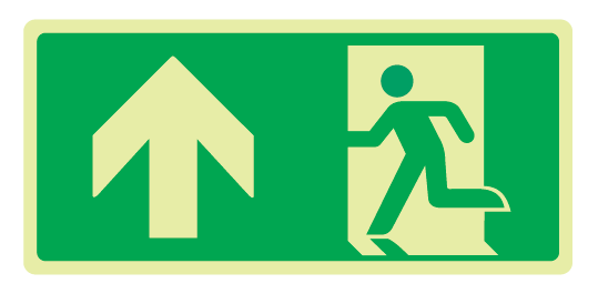 Cartello Luminescente bifacciale sospeso in All. 220x125 mm USCITA DI EMERGENZA CON FRECCIA VERSO L'ALTO