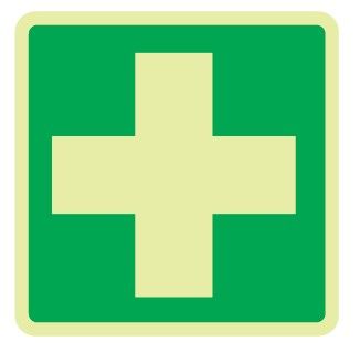 Cartello Luminescente in All. 155x155 mm CASSETTA DI MEDICAZIONE (FONDO VERDE)