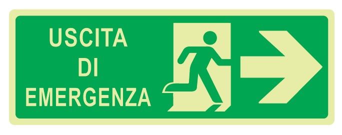 Cartello Luminescente in All. 350x125 mm USCITA DI EMERGENZA A DX CON FRECCIA