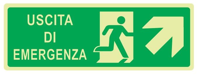 Cartello Luminescente in All. 350x125 mm USCITA DI EMERGENZA CON FRECCIA IN ALTO A DX